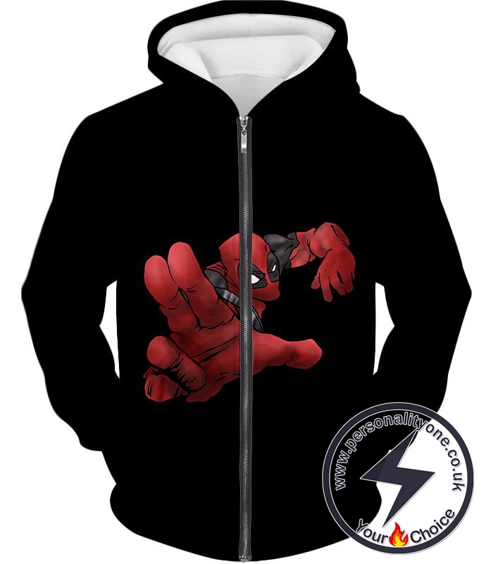 Super Cool Soldier Deadpool Action Black Zip Up Hoodie